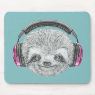 Mousepad Retrato de fones de ouvido vestindo-se da preguiç