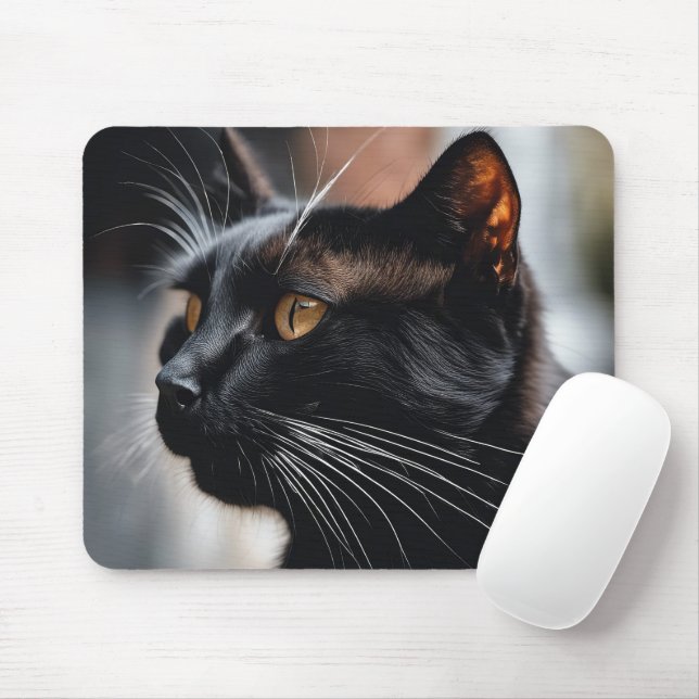 Mousepad Retrato de Gato Preto (Com mouse)