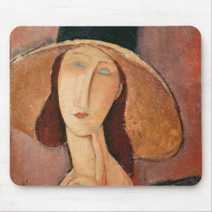 Mousepad Retrato de Jeanne Hebuterne em um grande chapéu