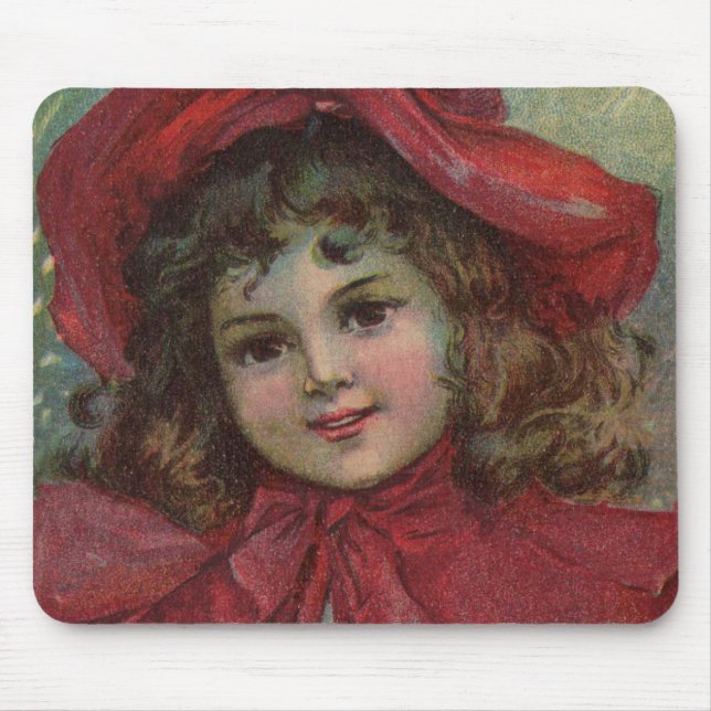 Mousepad Retrato de Menina com Chapéu Vermelho de Natal Vit (Frente)