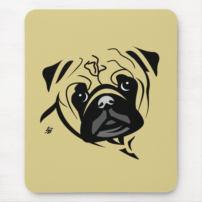 Mousepad Retrato de Pug em Linha (Frente)