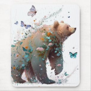 Mousepad Retrato De Urso Cinza Pintando Arte Selvagem