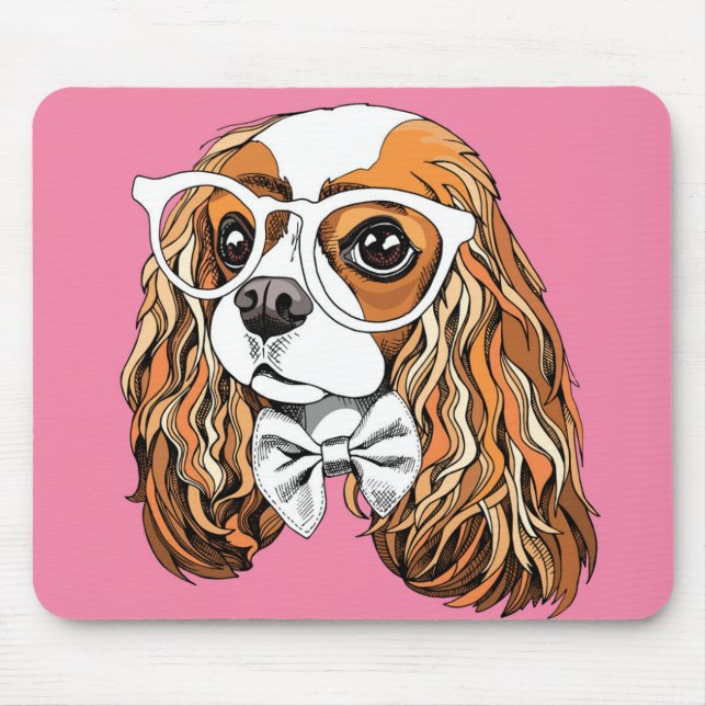 Mousepad Retrato descuidado do Spaniel de rei Charles (Frente)