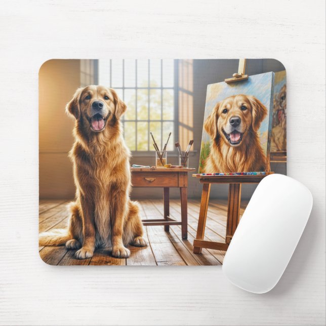 Mousepad Retrato do ouro Retriever na Canvas (Com mouse)