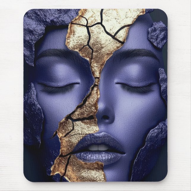 Mousepad Retrato Dourado da Menina Kintsugi (Frente)