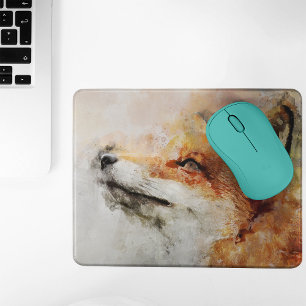Mousepad Retrato em Aquarela da Raposa Vermelha 01
