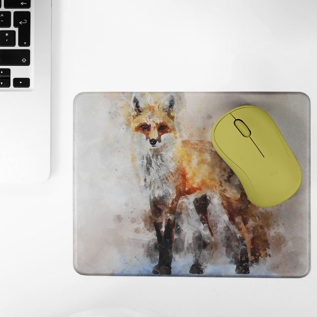 Mousepad Retrato em Aquarela da Raposa Vermelha 02 (Red Fox Watercolor Portrait 02. Mouse Pad)