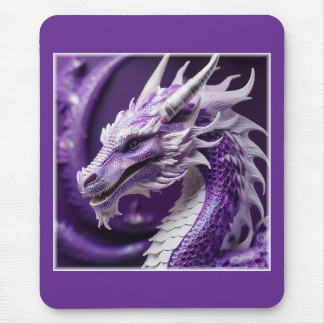Mousepad Retrato Fantástico De Um Dragão Roxo E Branco (Frente)