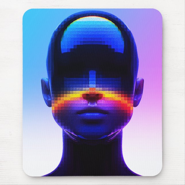 Mousepad Retrato Futurista em Pixel Art – Abstrato Digital (Frente)