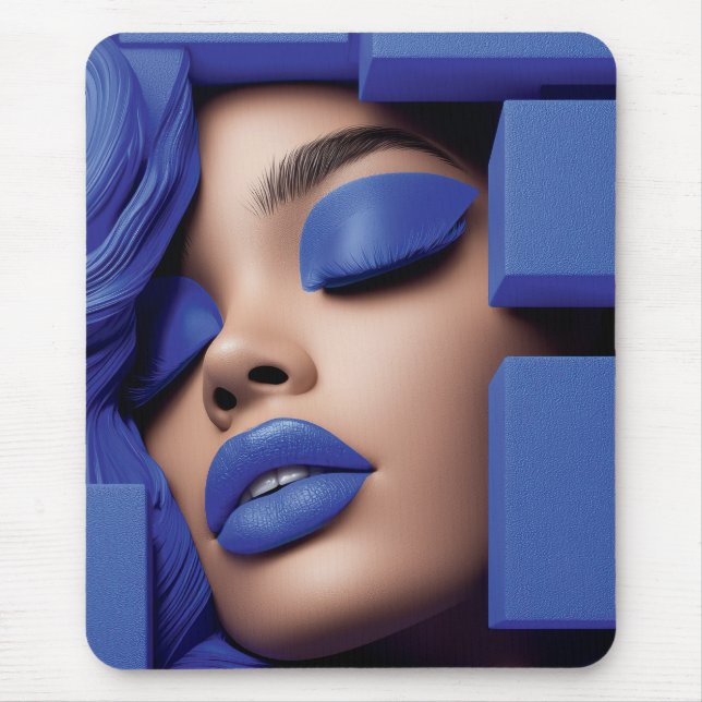 Mousepad Retrato Geométrico Azul de uma Menina Negra (Frente)