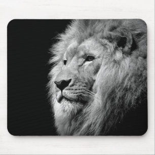 Mousepad Retrato Leão Branco Negro - Fotografia Animal