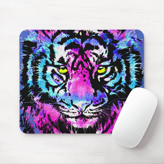 Mousepad Retrato Neon Pink Tiger Head - Pad do Mouse Tigre (Com mouse)