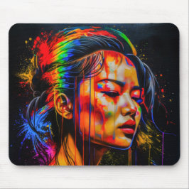 Mousepad Retrato Neon Vibrante - Arte Expressionista Abstra