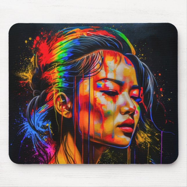 Mousepad Retrato Neon Vibrante - Arte Expressionista Abstra (Frente)