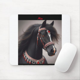 Mousepad Retrato preto árabe sobre cavalos