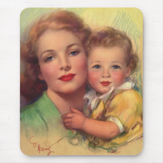 Mousepad Retrato Vintage da Família Mãe e Criança (Frente)