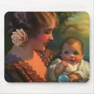 Mousepad Retrato Vintage do Dia das Mães, Mãe e Bebê