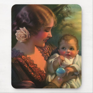 Mousepad Retrato Vintage do Dia das Mães, Mãe e Bebê