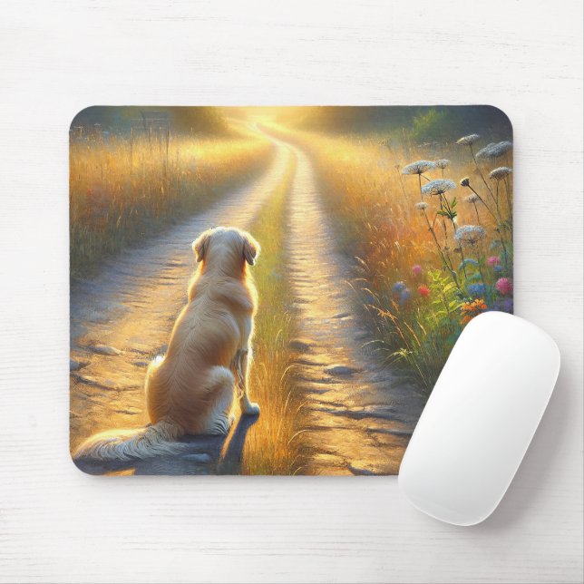 Mousepad Retriever De ouro À Espera Numa Estrada De Sujeira (Com mouse)