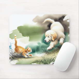 Mousepad Retriever de ouro e Ginger Kitten