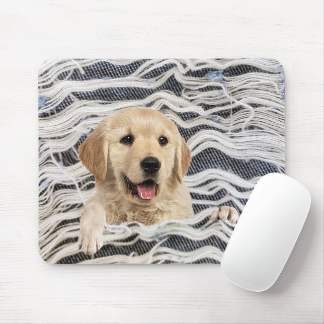 Mousepad Retriever de ouro em Denim Enraizado (Com mouse)
