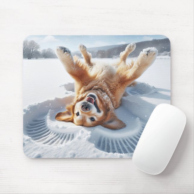 Mousepad Retriever de ouro faça um anjo de neve (Com mouse)