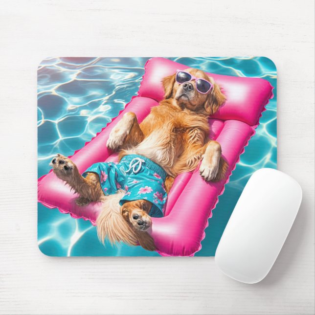 Mousepad Retriever De ouro Flutuando No Colchete De Piscina (Com mouse)