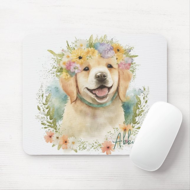 Mousepad Retriever de ouro na exaustão Floral (Com mouse)