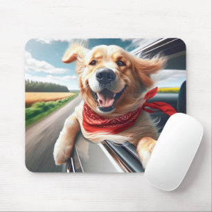Mousepad Retriever De ouro Na Janela Do Carro
