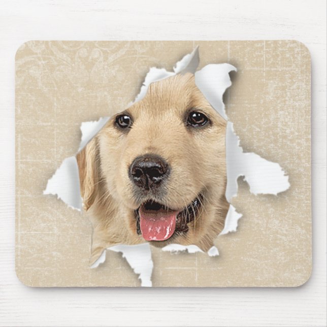 Mousepad Retriever De ouro No Buraco De Papel (Frente)