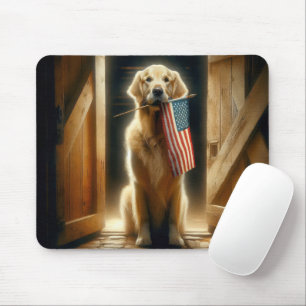 Mousepad Retriever de ouros com bandeira americana