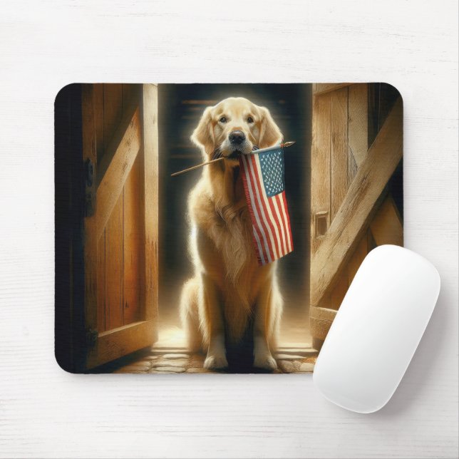 Mousepad Retriever de ouros com bandeira americana (Com mouse)
