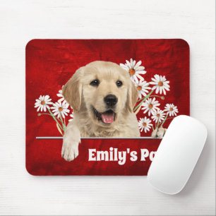 Mousepad Retriever de ouros e margaridas no couro