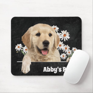 Mousepad Retriever de ouros e margaridas no couro