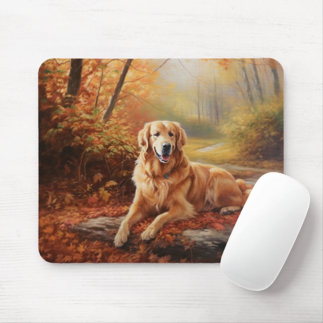 Mousepad Retriever de ouros no outono Folhas caem inspiraçã (Com mouse)