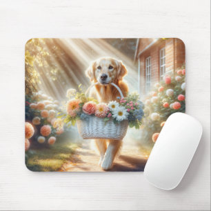 Mousepad Retriever ouro Com Cesta De Flor