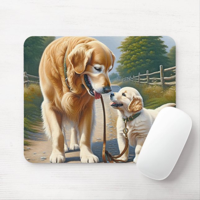 Mousepad Retrievers De ouro Em Uma Coluna (Com mouse)