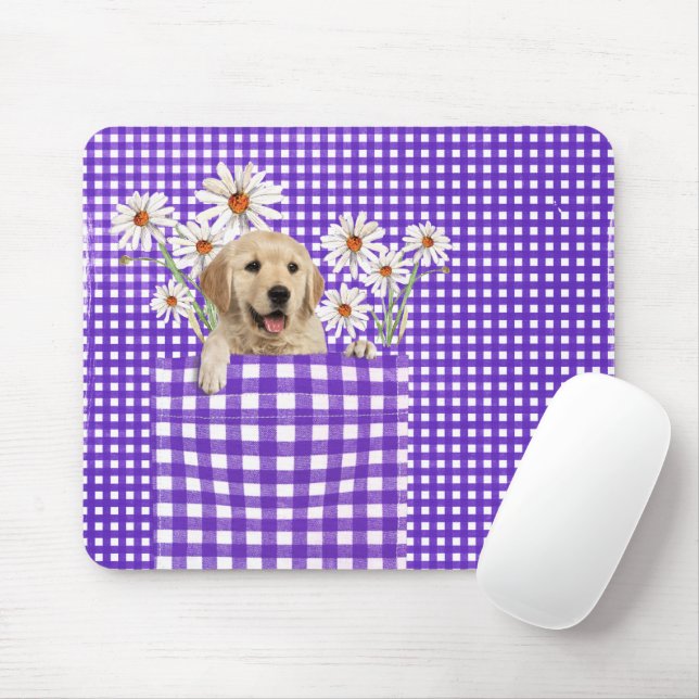 Mousepad Retrievers De ouro Na Placa Do Mouse Gingham Pocke (Com mouse)