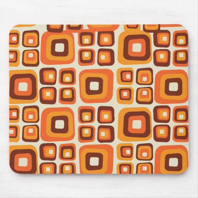 Mousepad Retro 1970s Meados do Século Laranja e Marrom Geom (Frente)