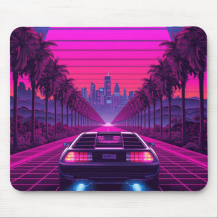 Mousepad Retro 80s Synthwave Neon Car Tapete de Mesa e Mous