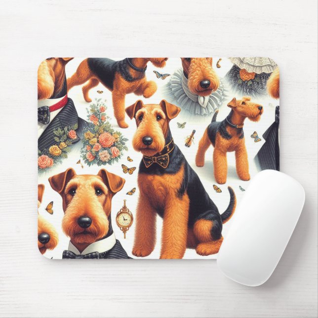 Mousepad Retro Airedale Terrier sem costura (Com mouse)