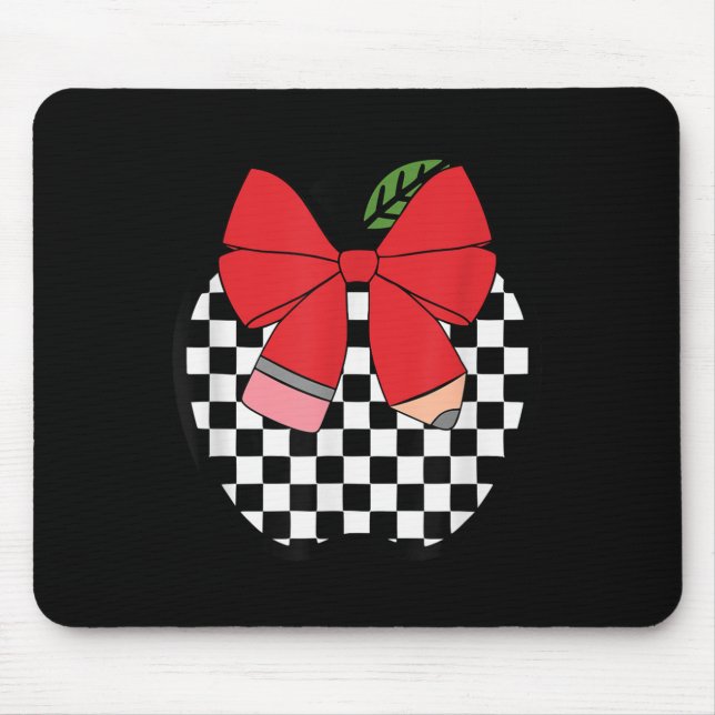 Mousepad Retro Back To School Teacher Race Checkered Pencil (Frente)