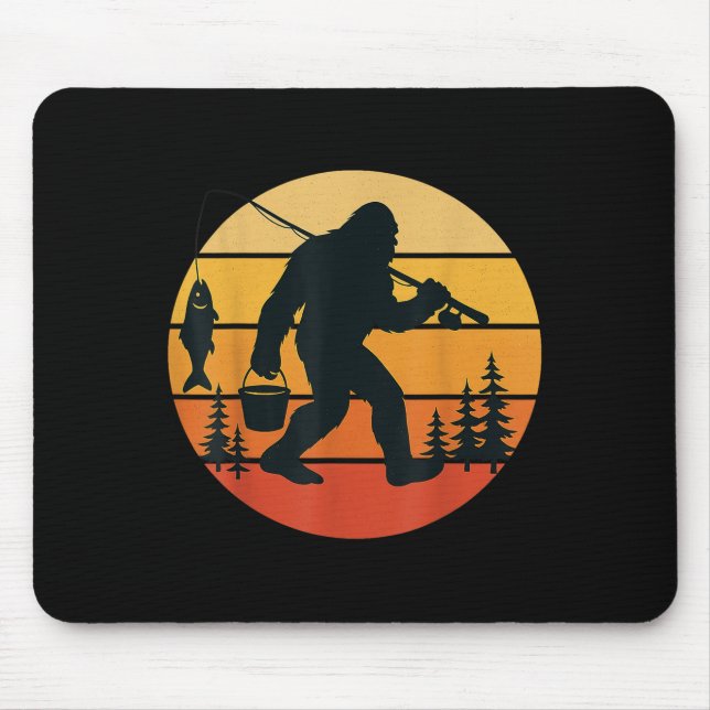 Mousepad Retro Bigfoot Sasquatch Pescar Presentes Engraçado (Frente)