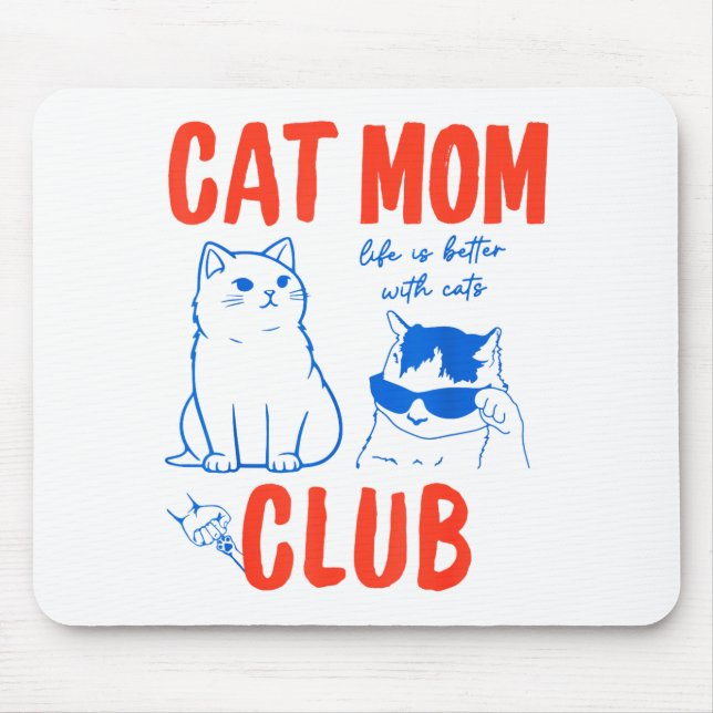 Mousepad Retro Cat Mom Club Funny Cat Meme Mama Grandma Mot (Frente)