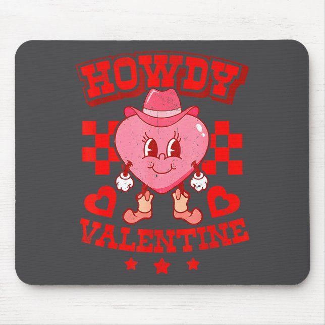 Mousepad Retro Checkered Howdy Western Valentines Day Cowbo (Frente)