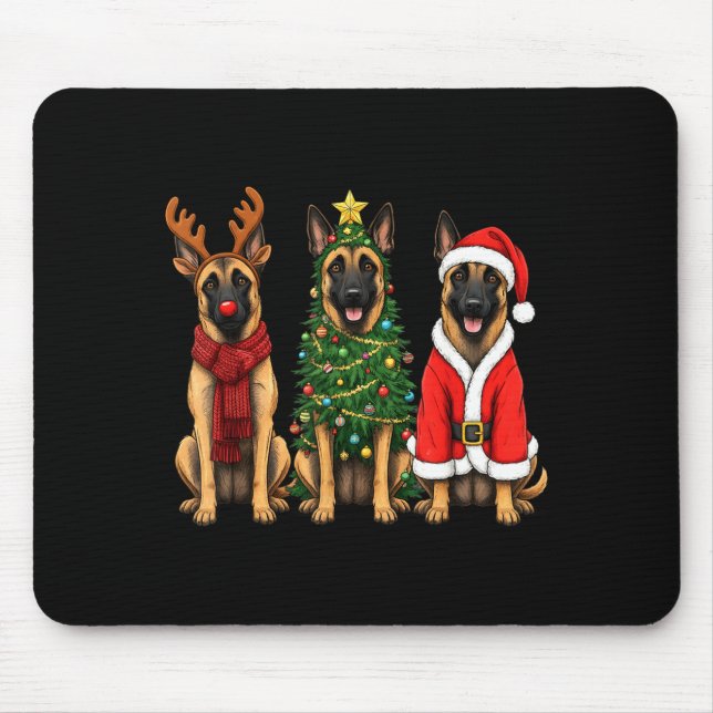 Mousepad Retro Christmas Belgian Malinois Santa Reindeer Do (Frente)