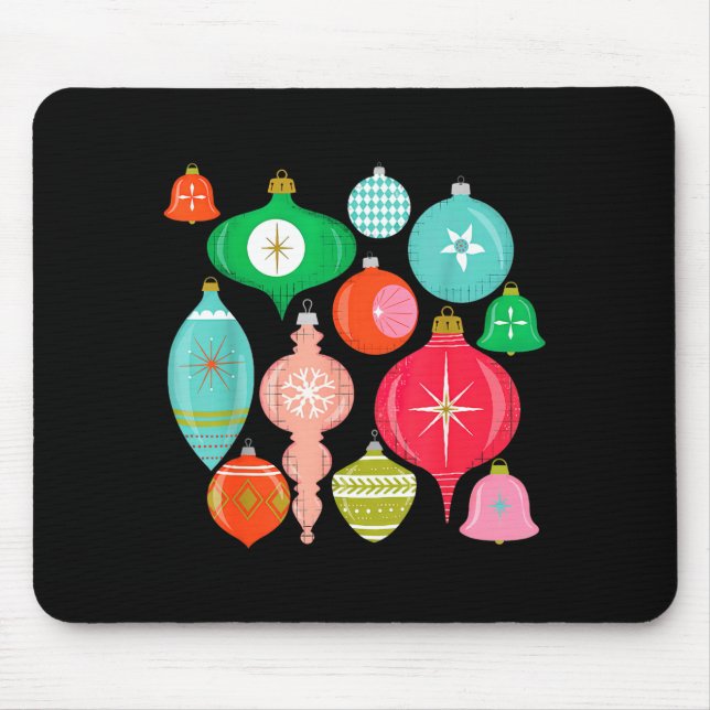 Mousepad Retro Christmas Ornaments Mid Century Modern  (Frente)