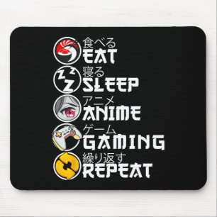 Mousepad Retro Comer Dormir Anime Jogos Repetir Kawaii Anim