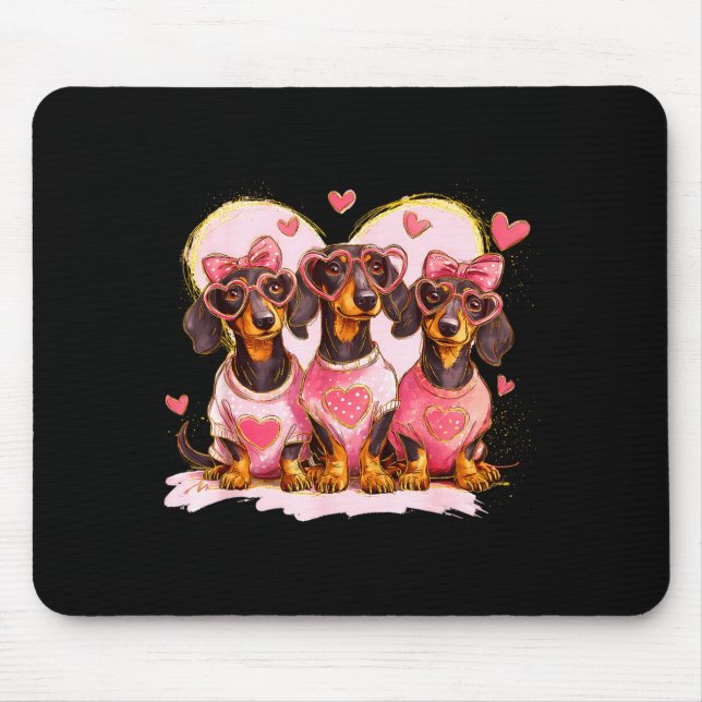 Mousepad Retro Dachshund With Heart Sungles Valentine's Day (Frente)