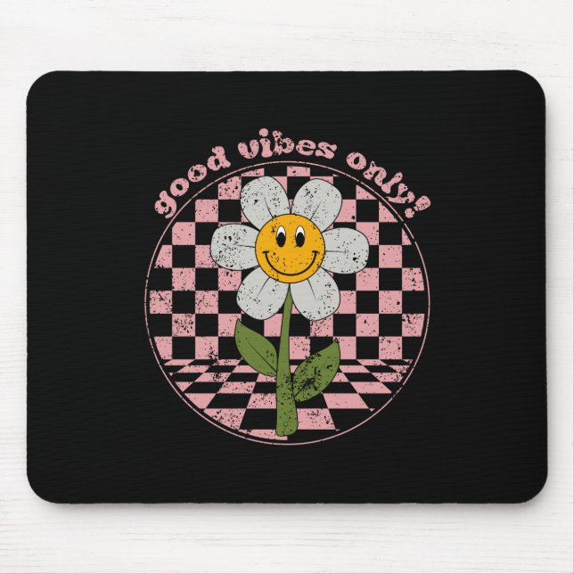 Mousepad Retro Daisy dos anos 70 | Apenas boas vibrações (Frente)